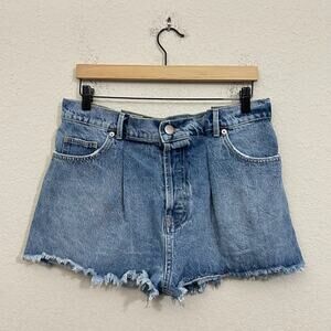 RAEY Denim Shorts Blue High Rise Cut Off Frayed Button Fly Grunge